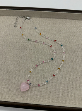 粉色系水晶米珠串珠项链女 郁金香爱心蝴蝶元素百搭锁骨链