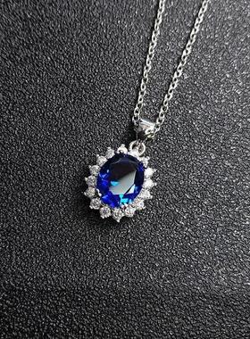 菲鸿太阳花满钻戴妃吊坠低奢仿绿宝石项链石榴红宝石戴王妃项链