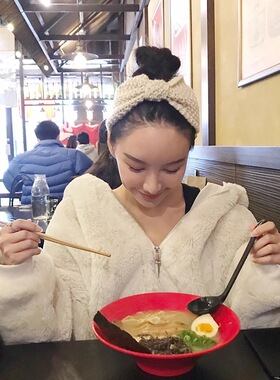 秋冬季超宽针织毛线中间打结发带