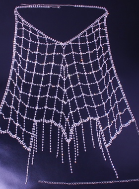 欧美时尚网格流苏身体链水钻女