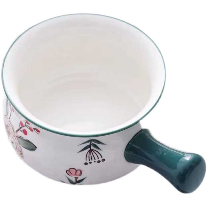 日式手柄碗陶瓷奶锅手绘创意泡面碗网红小鹿早餐碗釉下彩烘焙碗