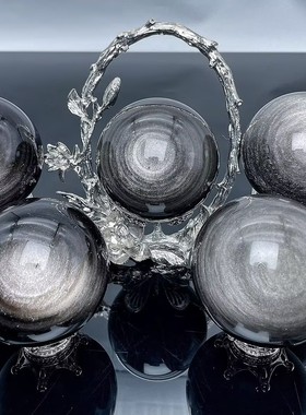 天然银曜石球摆件水晶原石装饰品