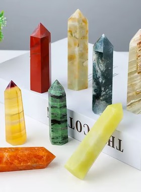 天然粉紫黄水晶柱摆件客厅装饰品