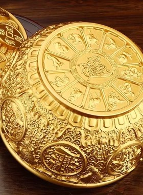 黄铜金蟾聚宝盆摆件带盖子装饰品
