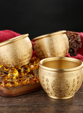 黄铜精雕百福缸客厅家居装饰品