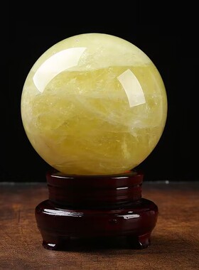 天然黄水晶球摆件原石原矿礼品