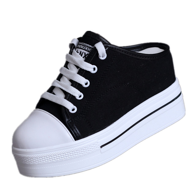 Canvas white shoes with 8cm height in spring