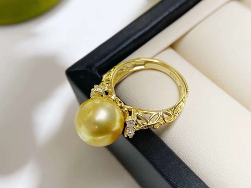 DIY配件天然珍珠S925纯银Ｋ金工艺镂空戒指空托 配11-12mm圆扁珠 - 图1