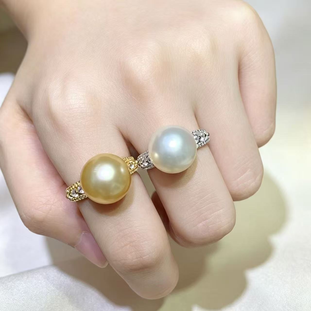 DIY accessories natural pearl S925 sterling silver fashion personalized adjustable ring with 6-12mm round beads