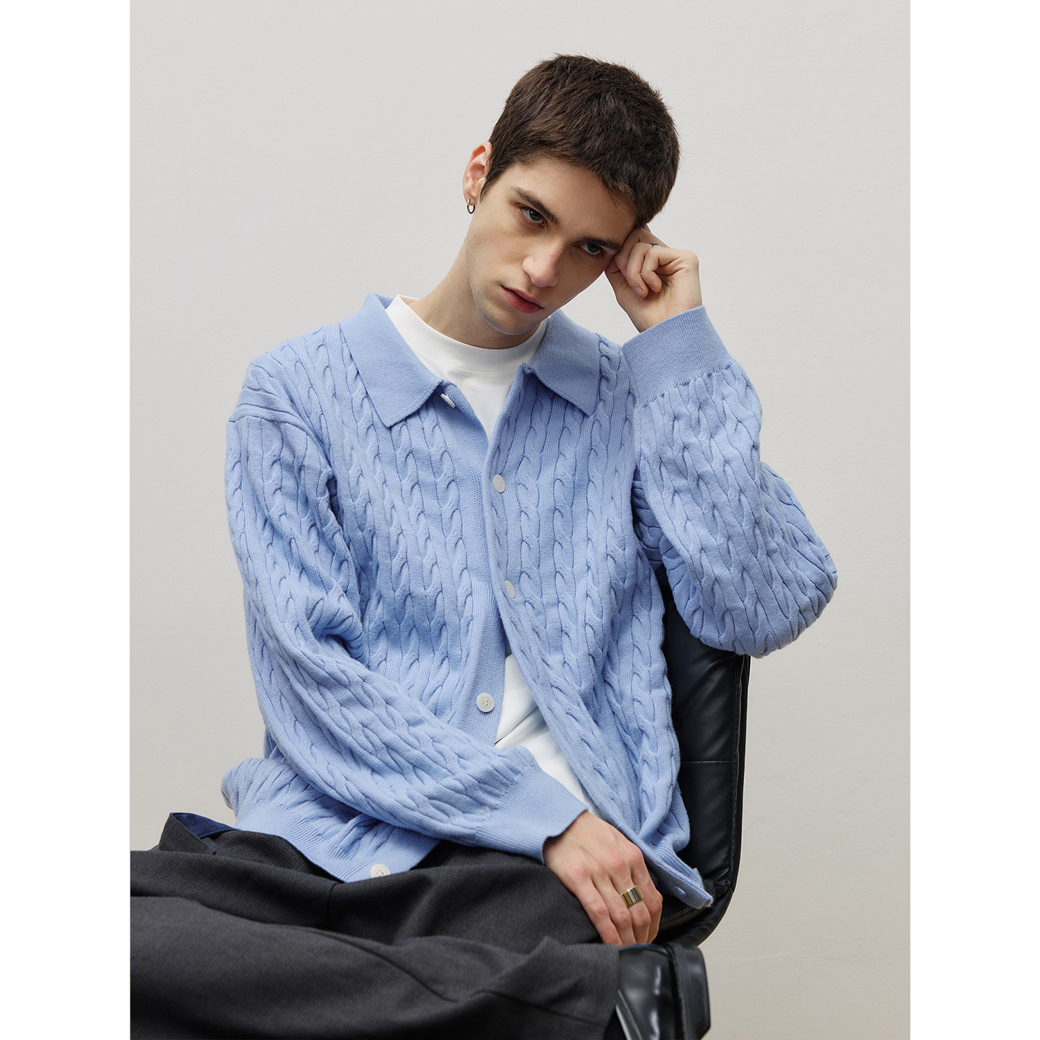 LR MADE 25AW 绞花肌理 保暖轻盈绵羊毛 针织开衫毛衣衬衫外套 - 图1