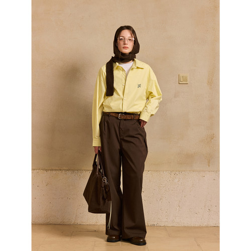 LR MADE 25AW 优雅复古细条纹 层次感打褶 休闲微宽松直筒长西裤 - 图1