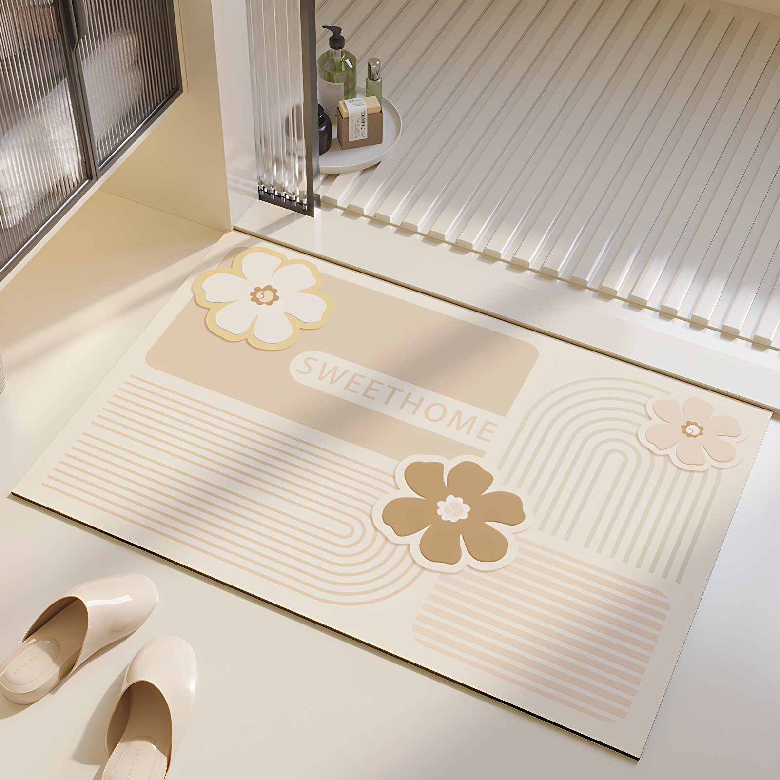 Diatom mud water-absorbent, quick-drying, no-wash wipeable foot mats