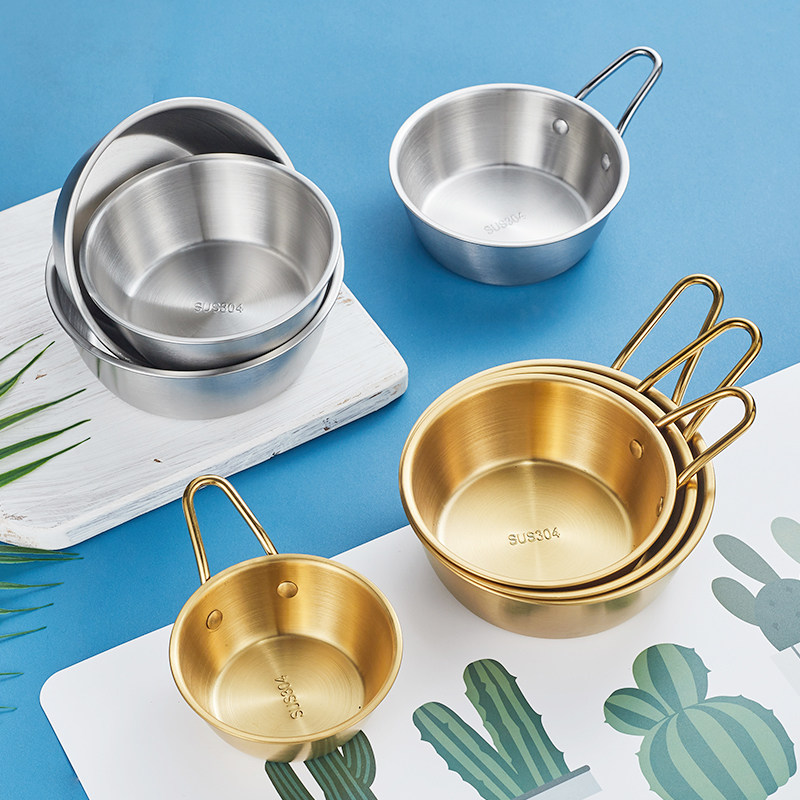 304不锈钢碗韩式金色米酒碗带把手小吃碗韩餐料理店泡面碗调料碗
