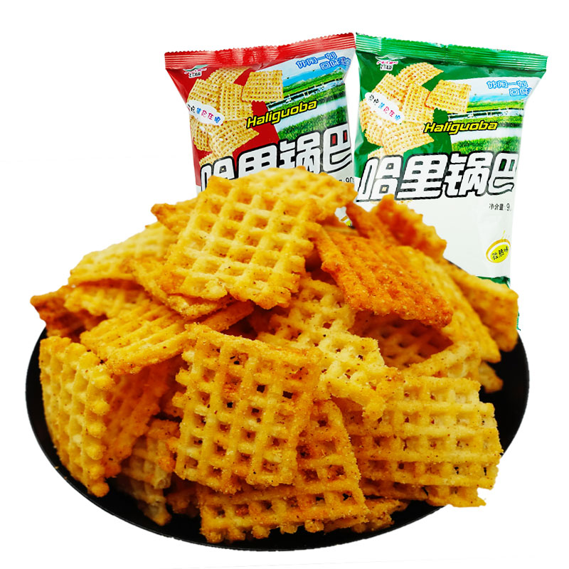 飞毯食品厂哈里锅巴90g*10袋麻辣味孜然味陕西传统膨化休闲零食品 - 图3