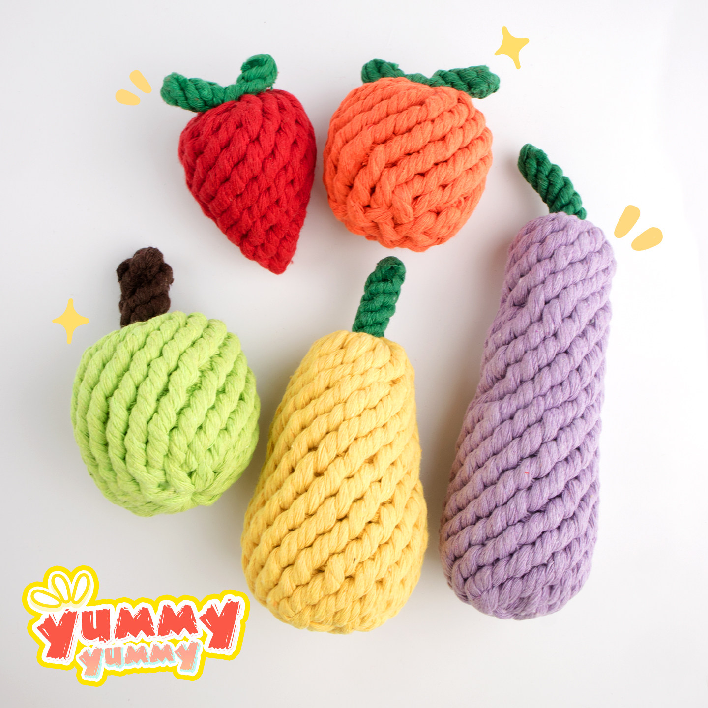 宠物用品狗狗棉绳玩具套装手工编织耐咬磨牙洁齿水果樱桃绳结玩具,淘宝优惠券,粉丝福利购,淘宝优惠卷