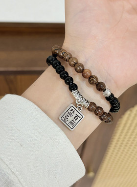 齐司礼摇影四条装情侣鸡翅木琉璃珠双圈小众国风高级时尚手串新款