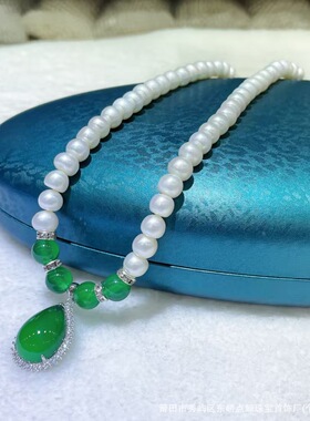 珠宝级强光珍珠扁圆正圆天然珍珠项链玉髓吊坠母亲节礼物礼品