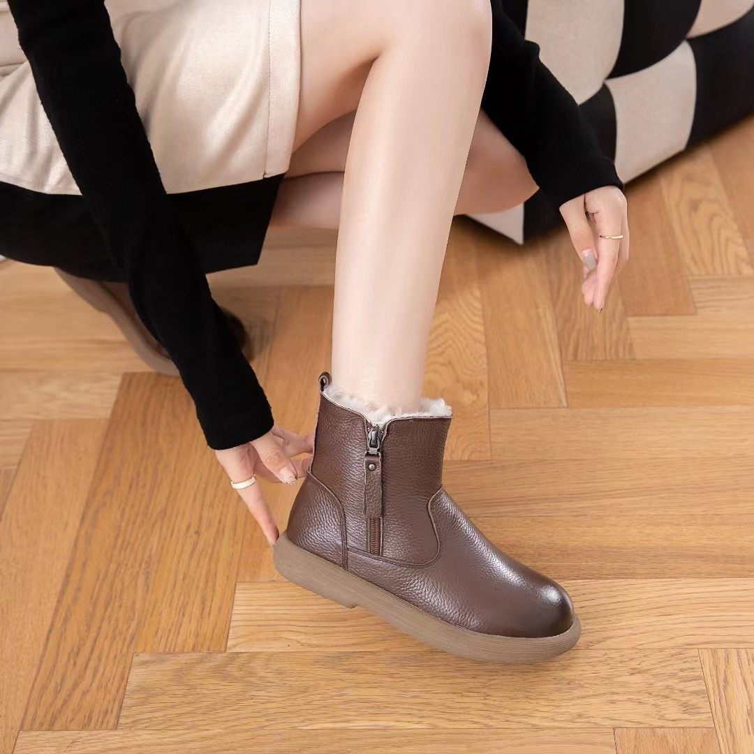 真皮羊毛皮毛一体棉鞋雪地靴平底牛皮软保暖鞋女软底防滑冬软牛皮,淘宝优惠券,粉丝福利购,淘宝优惠卷