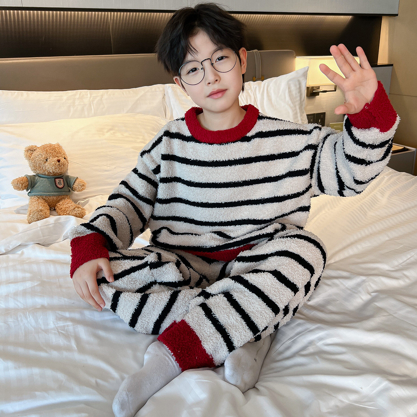 男童半边绒睡衣套装秋冬款2025新款中大童冬季加厚保暖儿童家居服,淘宝优惠券,粉丝福利购,淘宝优惠卷