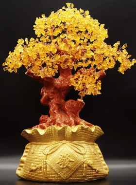 天然水晶黄水晶招财树，金灿灿黄金万两
