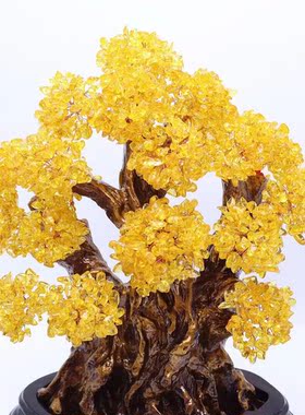 天然水晶黄水晶招财树摆件金灿灿财宝树