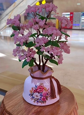 天然粉水晶摇钱树摆件！花开富贵！