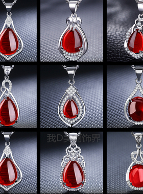S925纯银红宝石天然绿玉髓玛瑙项链潮女士镶钻水滴吊坠日韩版礼物