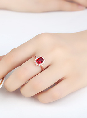 925纯银英国皇室配饰红宝石王妃项链 女欧美玫瑰金满钻吊坠钻耳钉