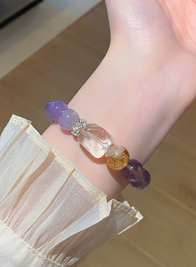 新款大颗粒轻奢多宝上岸紫水晶手串设计感异形几何天然白水晶