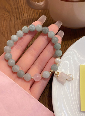 马卡龙少女~超仙甜美粉水晶铃兰花朵手链森系清新公主风学生手串