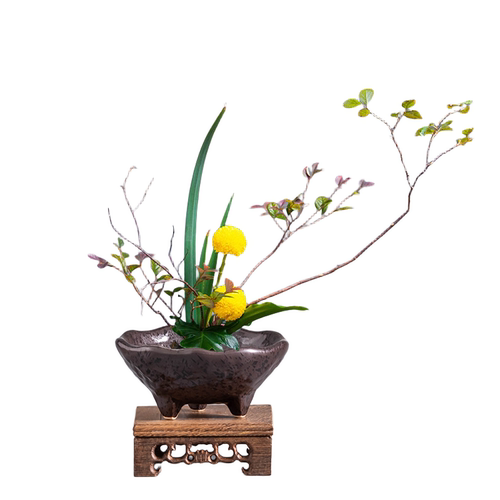 禄根花盆中式剑山插花器皿陶瓷高脚禅意花盆花器复古鲜花插花家用 - 图3