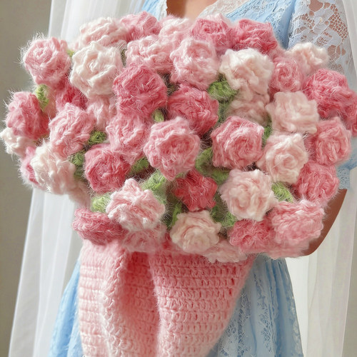 梦幻渐变尖角玫瑰花束毯子手工编织钩针材料包diy毛线长绒线自制 - 图2