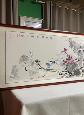 手绘国画水墨画沙发挂画中式荷花