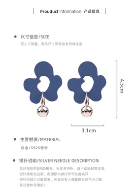 克莱因蓝花朵耳环银针夸张显白