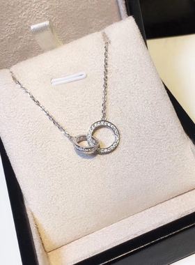 925纯银戒指大小双环女镶钻简约