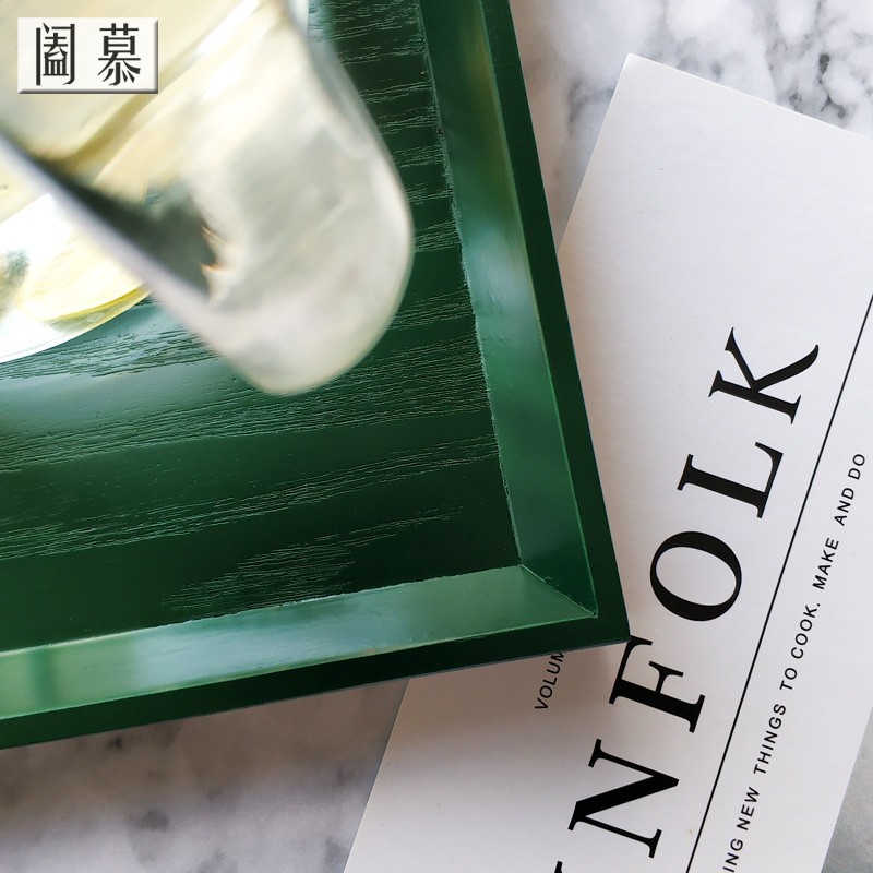 阖慕北欧ins复古绿色木质托盘长方形酒店木盘简约茶盘家用放杯子,淘宝优惠券,粉丝福利购,淘宝优惠卷