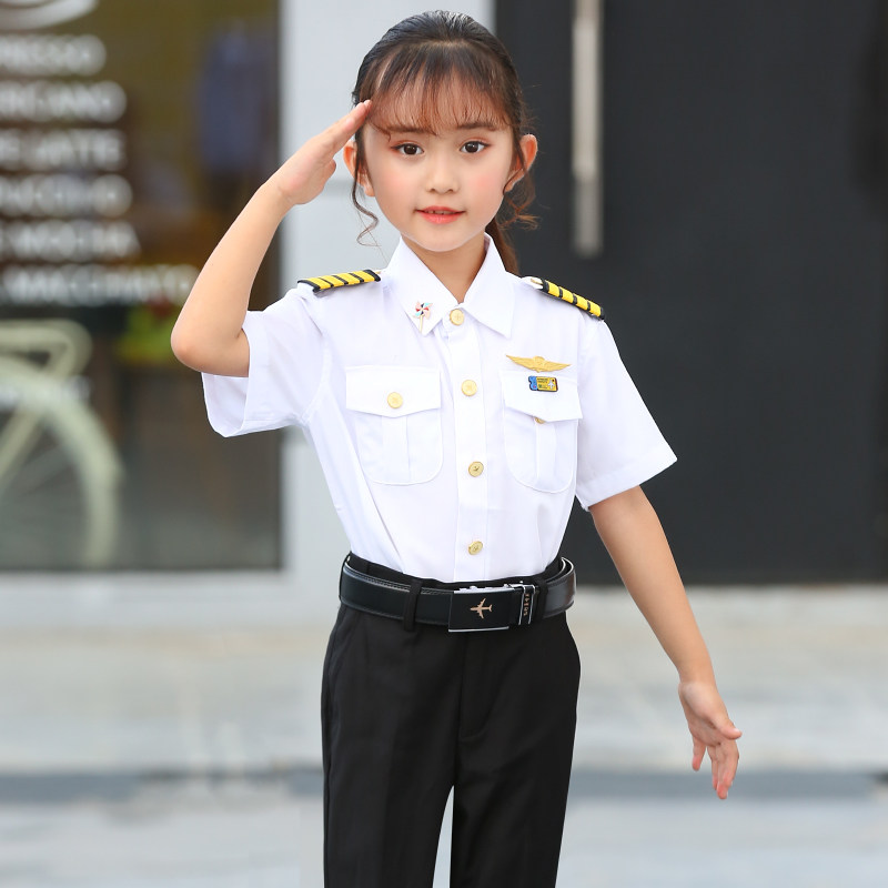 少年儿童机长服童装女空少空姐表演服花童礼服中童走秀军装演出服 北鹰制服 淘优券