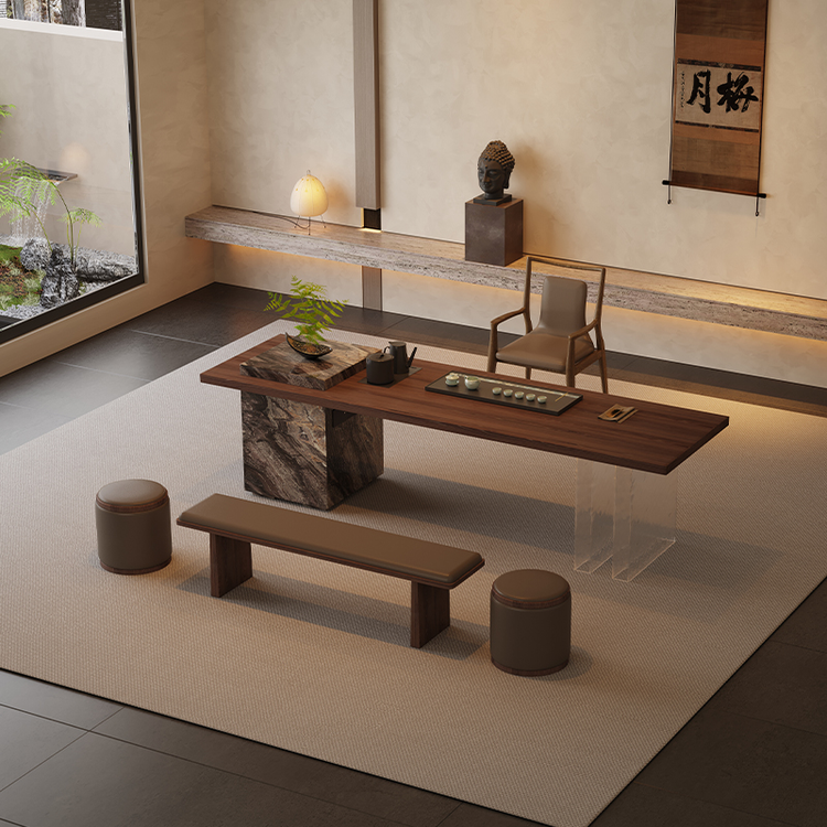 轻奢现代2025新款实木茶桌椅组合意式岩板高端办公茶室客厅泡茶桌,淘宝优惠券,粉丝福利购,淘宝优惠卷