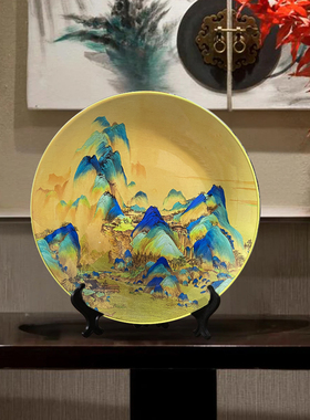 中式千里江山图赏盘客厅酒
