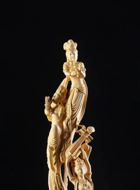 真品黄杨木敦煌飞天仙女反弹琵琶