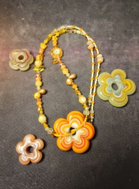 原创设计进口捷克琉璃搭尼泊尔花系列小众设计感高级轻奢百搭项链