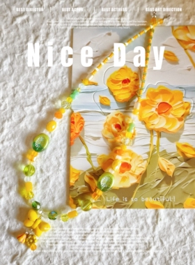 原创设计进口捷克琉璃黄绿色系小众设计感高级轻奢百搭项链