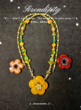 进口尼泊尔大花搭配进口捷克琉璃毛衣链小众项链