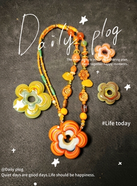 原创设计进口捷克琉璃搭土耳其花系列小众设计感高级轻奢百搭项链