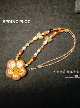 原创设计进口捷克琉璃搭配土耳其琉璃花小众设计感高级百搭项链