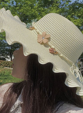 夏季遮阳草帽防晒大沿帽韩版百搭可折叠沙滩帽子女海边大檐帽凉帽