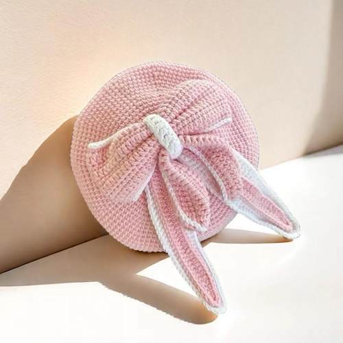 兔耳朵蝴蝶结贝雷帽手工diy女款儿童成人毛线编织帽子钩针材料包 - 图2