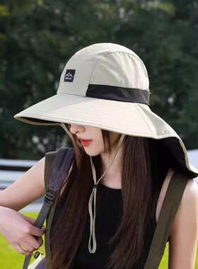 帽子男夏季防晒帽防紫外线女士大檐遮阳帽渔夫帽男女披肩帽太阳帽
