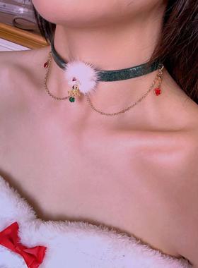 诊疗师手工定制 圣诞墨绿真皮简约项圈choker颈环小众高级情侣ins