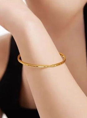金店同款沙金超细X无限素圈鱼鳞手镯时尚极简镜面手环送女友礼物